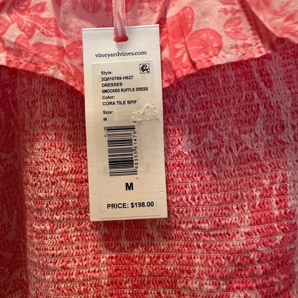NWT VINEYARD VINES SMOCKED RUFFLE DRESS SIZE M CORA TILE MEDIUM - Picture 5 of 11